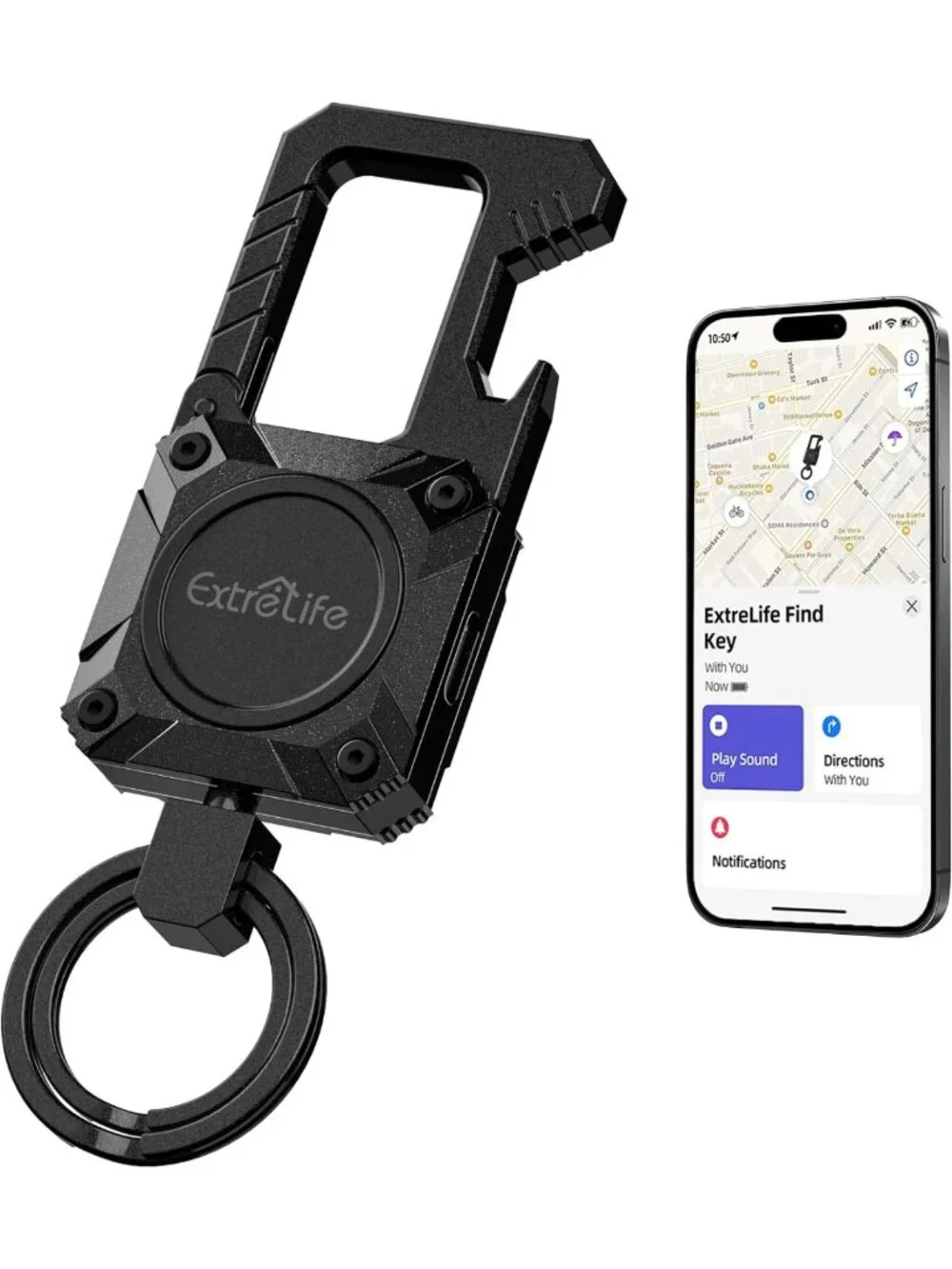 GPS Tracker Keychain with Bottle Opener & Carabiner - Works with Apple Find My